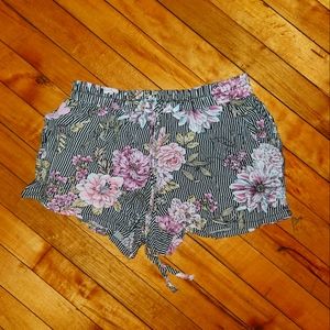 Black and white striped shorts with pink flowers